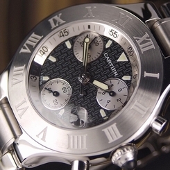 AUTHENTIC MUST DE CARTIER 21 CHRONOGRAPH DATE BLACK DIAL QUARTZ MENS WRIST WATCH