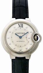 Cartier W4BB0009 Ballon Bleu Silver Dial 11 Diamonds Women Leather Watch New