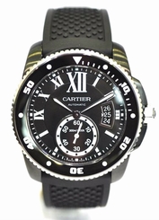 Cartier WSCA0006 Calibre Diver Black Dial Auto Men Black Rubber Watch New Orig