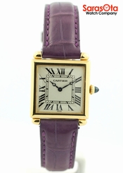Cartier Tank Obus 1630 18K Yellow Gold Purple Alligator Quartz Women's Watch
