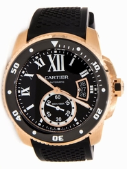Cartier W7100052 Calibre Automatic 18KT Rose Gold Men BLK Rubber Watch New Orig 7613268367353