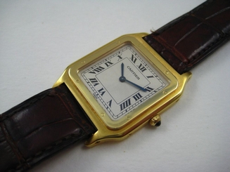  CARTIER 18K SANTOS DUMONT GENTS THIN MODEL 1990'S GUILLOCHE DIAL 1990'S BUY NOW