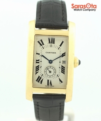 Cartier Tank Americaine 8012905 18K Yellow Gold Alligator Quartz Women's Watch
