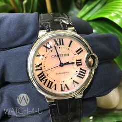 Ballon Bleu de Cartier 3284 Midsize Rare Pink MOP Dial Roman 36mm Women's Watch