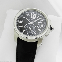CARTIER Calibre de Cartier Automatic SS Leather BLACK DIAL W7100041 Ret: $7,150