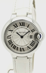 Cartier W6920086 Ballon Bleu 33mm Silver Dial Women WHT Leather Watch New in Box 7613268265390