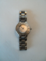 VINTAGE AUTHENTIC "CARTIER" LADIES WRISTWATCH with STAINLESS CASE & BAND