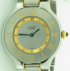 Cartier Must 21 Stainless Steel & 18K Gold Round Watch 2 Tone Quartz 31mm