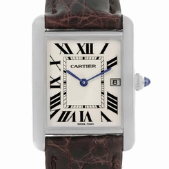 Cartier Tank Louis Mens 18k White Gold Date Watch W1540956