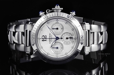 Cartier Stainless Steel Pasha 2113 Chronograph Skeleton with Silver Dial