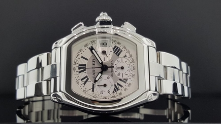 Cartier Roadster W62006X6 XL Chronograph Automatic Date Roman Dial Steel 2618