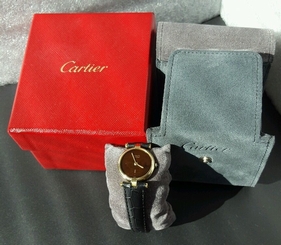 Marble Brown Dial Ladies Must De Cartier Paris Argent 925 Swiss Quartz Watch!