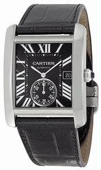 Cartier W5330004 Tank MC Automatic Black Dial Men Black Leather Watch New In Box