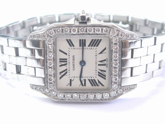 Cartier Santos Demoiselle 2701 Quartz Women Watch Stainless Steel Diamond Bezel