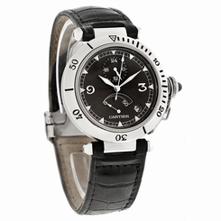 Cartier Pasha Mens Black Strap GMT Power Reserve Swiss Automatic Watch W3105055