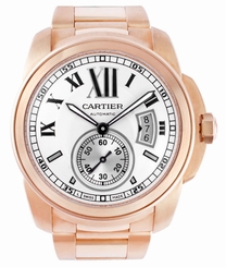 Cartier Calibre 18K Rose Gold Silver Dial Automatic Men Watch W7100018 New Orig 7612456709548
