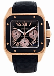 Cartier Santos 100 XL 18k Rosegold Black Fabric Men's Watch W2020003 New in Box