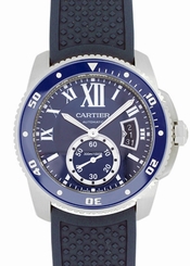 Cartier Calibre Diver Blue Rubber Band Automatic Men's Watch WSCA0011 New Orig