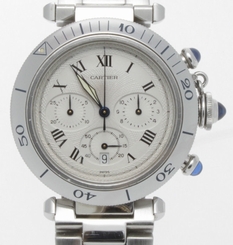 CARTIER STAINLESS STEEL 38 MM PASHA CHRONOGRAPH WATCH 1050