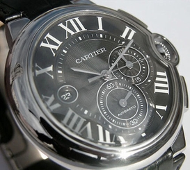 CARTIER MENS STAINLESS STEEL BALLON BLEU BLACK CHRONOGRAPH STRAP W6920052 7612456693106
