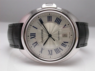 CARTIER CLE DE CARTIER 18K WHITE GOLD 40MM MENS WATCH WGCL0005 BLACK STRAP