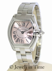 Cartier Roadster 2675 Steel Pink Dial Quartz Ladies Watch Box & Papers W62016V3