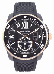 Cartier W2CA0004 Calibre Carbon Diver Mechanical Men BLK Rubber Watch New in Box