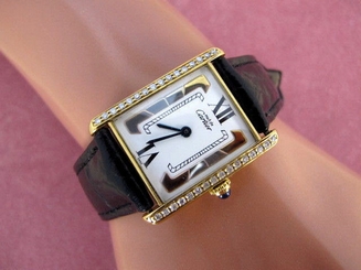 CARTIER WATCH 18K G STAINLES Ladies Cartier Tank Vermeil Must CARTIER W/DIAMONDS