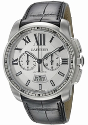 Cartier Calibre Chronograph Automatic BLK Leather Men Watch W7100046 New in Box 7613268267271