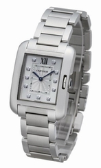 Cartier Tank Anglaise Silver Dial 11 Diamonds Women SS Watch W4TA0004 New Orig