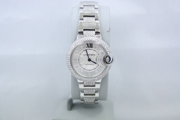  CARTIER BALLON BLEU STAINLESS STEEL 33MM DIAMOND ENCRUSTED WATCH REF: WE902074 7613268323618