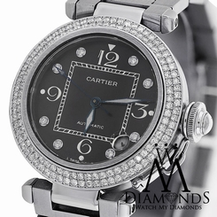 Cartier Pasha Automatic Midsize Diamond Bezel Stainless Steel Watch Ref: 2324