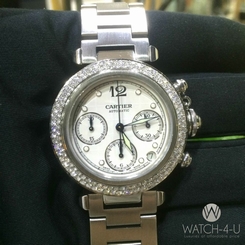 Pasha De Cartier 2412 Chronograph Diamond bezel Stainless-Steel Women's Watch