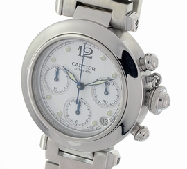 Cartier Pasha Mens Automatic Chrono Chronograph 2412 Watch Stainless Steel
