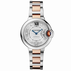 NEW CARTIER Ballon Bleu Diamonds Steel & 18K Rose Gold Automatic Watch WE902061