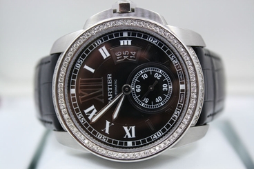 Fake AAA CALIBRE DE CARTIER STAINLESS STEEL BLACK DIAL DIAMOND ENCRUSTED WATCH W7100014 845960003667 Watch