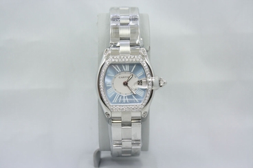 LADIES CARTIER ROADSTER BLUE STAINLESS STEEL DIAMOND ENCRUSTED WATCH W62053V3 7612456349768