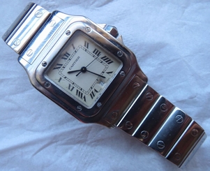 Cartier Santos mens wristwatch steel case & bracelet Quartz Date