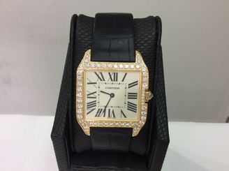CARTIER Santos Dumont Ref. WH100451 Factory Diamond 18K Y/Gold Quartz! Very Nice
