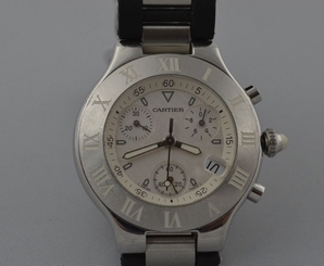 w172 CARTIER 21 CHRONOSCAPH QUARTZ 2424 STAINLESS STEEL DATE MENS WATCH