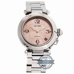 Cartier Pasha 2324 Auto 35mm Steel Pink Dial Ladies Bracelet Watch Date