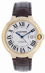  Cartier Ballon Bleu 18KT Yellow Gold Brown Leather Men Watch W6900551 New Orig