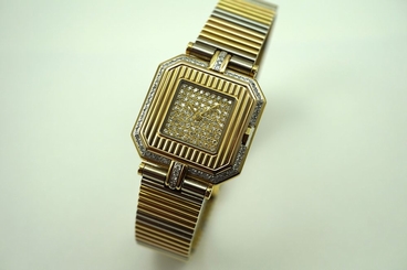 CARTIER CEINTURE WATCH RARE FACTORY DIAMONDS w/TRI-COLOR BRACELET C.1990'S 27 MM