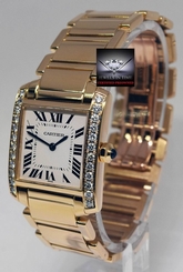Cartier Tank Francaise Midsize 18k Yellow Gold & Diamonds Quartz Watch 1821