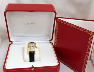 Cartier Tank Americaine Automatic 18K Gold Case & Buckle Wrist Watch w/Box