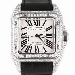 Men's Cartier Santos 100 XL Diamond Watch with Original Leather Band with Box 7612456259647