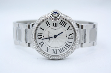 CARTIER BALLON BLEU 36MM STAINLESS TRIPLE ROW DIAMOND BEZEL WATCH W69011Z4 639767605205