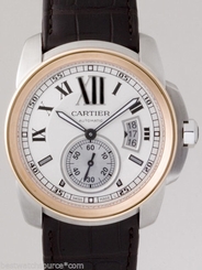 CARTIER Calibre de Cartier Auto Steel/Gold Strap W7100039 Silver Dial Ret:$10100 7612456685187