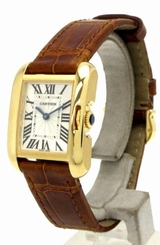 Cartier W5310028 Tank Anglaise Silver RECT Women Brown Leather Watch New In Box