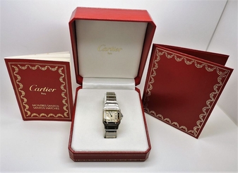 Cartier Santos Galbee Quartz 18K Yellow Gold White Dial Stainless Steel #1567